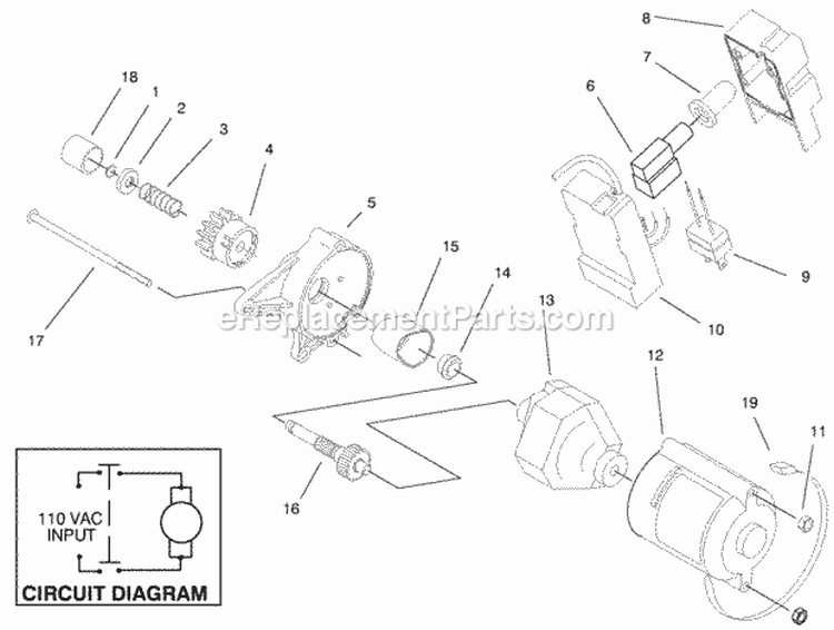 Starter Motor Assembly Electric Diagram and Parts List for 28222 8900001-8999999 - 1998 Lawn Boy Snow Blower